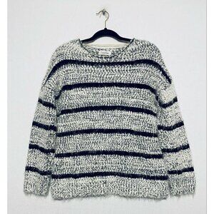 Calvin Klein Sweater Womens Medium Birch Black Striped Chenille Knit Slouchy
